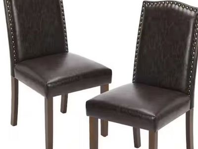 Dark Brown Upholstered Leather Dining Chairs (Set of 2)