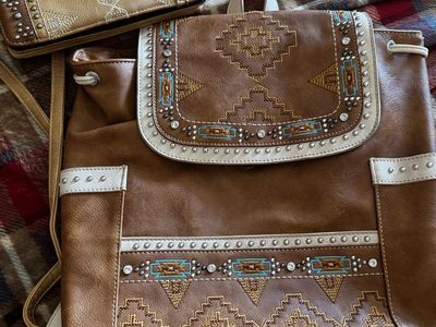 Women’s leather backpack and wallet