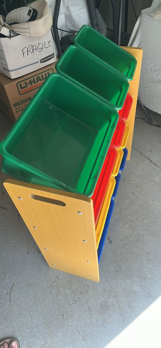 Wooden toy holder WITH bins