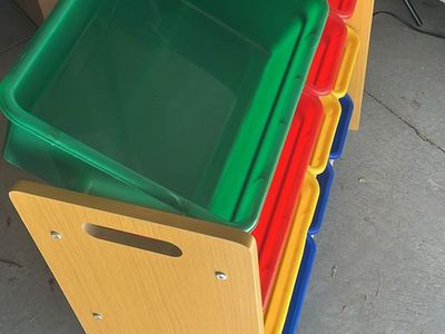 Wooden toy holder WITH bins
