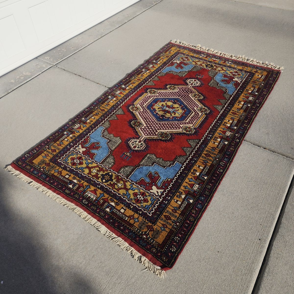 VINTAGE TASPINAR HANDWOVEN WOOL RUG MOSQUE MOTIF ANATOLIAN CARPET CLEAN PET FREE SMOKE FREE
