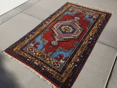 VINTAGE TASPINAR HANDWOVEN WOOL RUG MOSQUE MOTIF ANATOLIAN CARPET CLEAN PET FREE SMOKE FREE