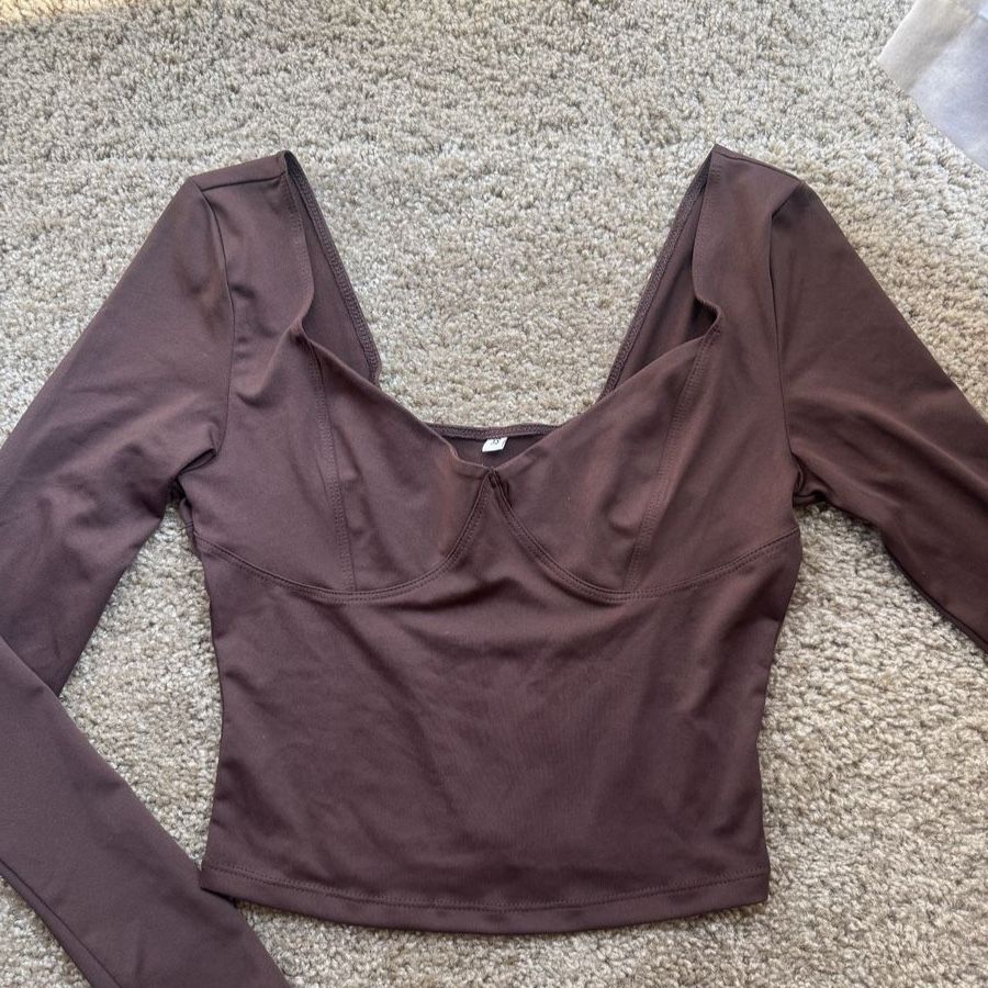 Women's Brown Long Sleeve Bustier Crop Top size XS