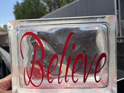 Glass Block Decor "Believe" Red Lettering Home Accent Piece