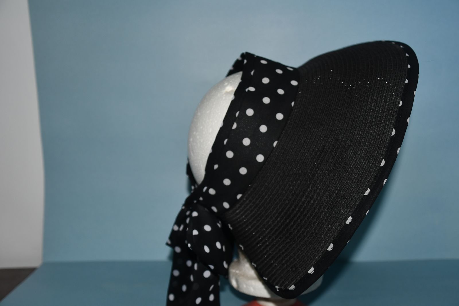 BLACK & WHITE SUN SHADE HAT ~ POLKA DOT ~ BRIM LENGTH 4.5" ~  CUTE & CLEAN ~ ONE SIZE ~ $5