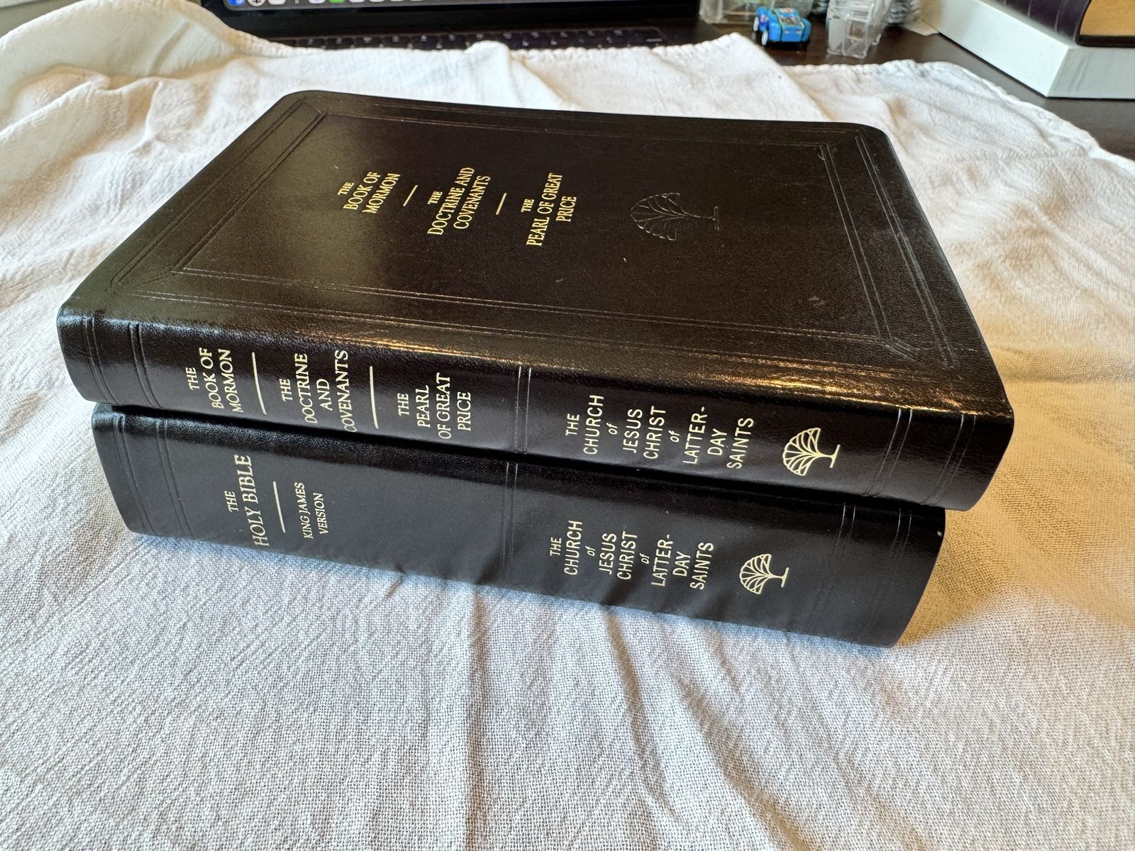 2016-2017 LDS Employee Gift Leather Scripture Set - New KJV Holy Bible & Book of Mormon