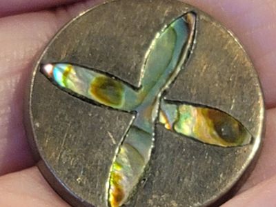 Vintage Sterling and Abalone Shell Inlaid Cuff Link Mexico Art