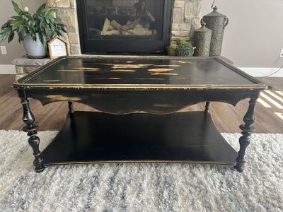 Distressed Black Coffee Table with Lower Shelf - Chic Farmhouse Style Furniture