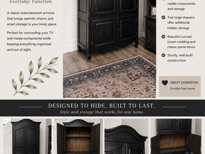 Black Entertainment Armoire / TV Cabinet – Solid Wood – 83” x 50” x 25”
