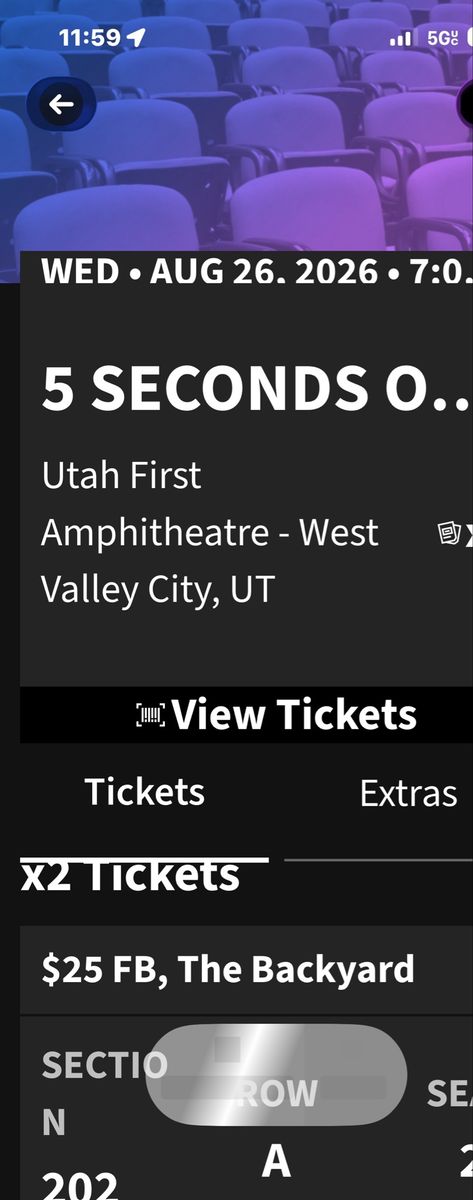 5 Seconds of Summer Tickets VIP Row A Sec.202 - Wed, Aug 26, 2026 - Utah First Credit Union Amphitheatre 