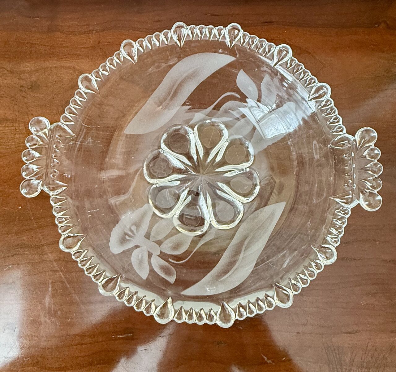 1920s Antique Paden City Vermilion Line 555 Crystal Bowl w/ Wheel Cut Floral Design - Gorgeous- C PIXS