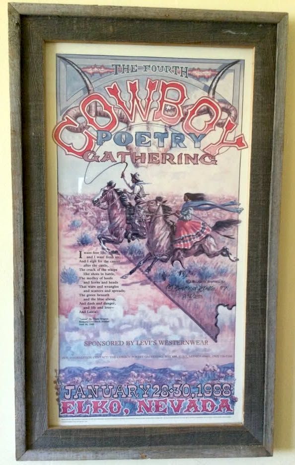 Vintage 1988 Framed 4th Cowboy Poetry Gathering Poster in Wood frame
