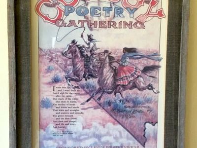 Vintage 1988 Framed 4th Cowboy Poetry Gathering Poster in Wood frame