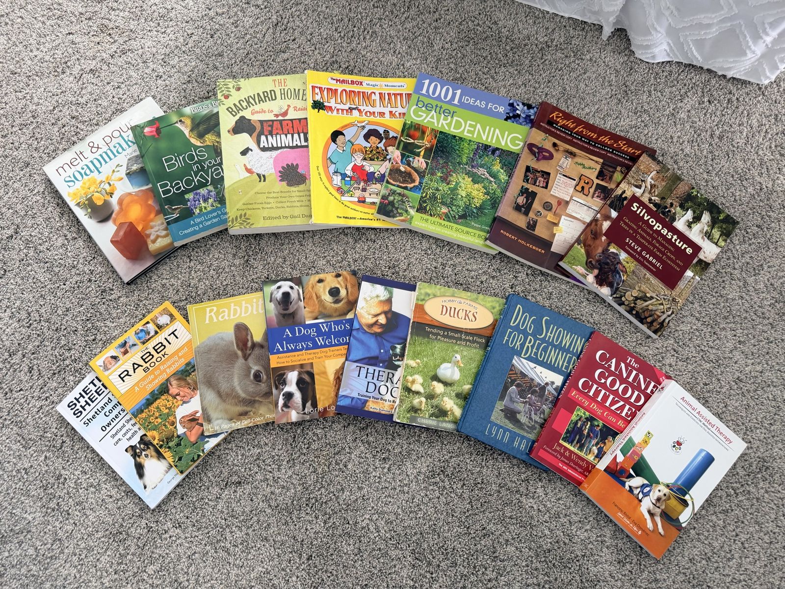 Assorted Non-Fiction educational Books - Gardening, Farming, Pets, dog showing, and Animal Care