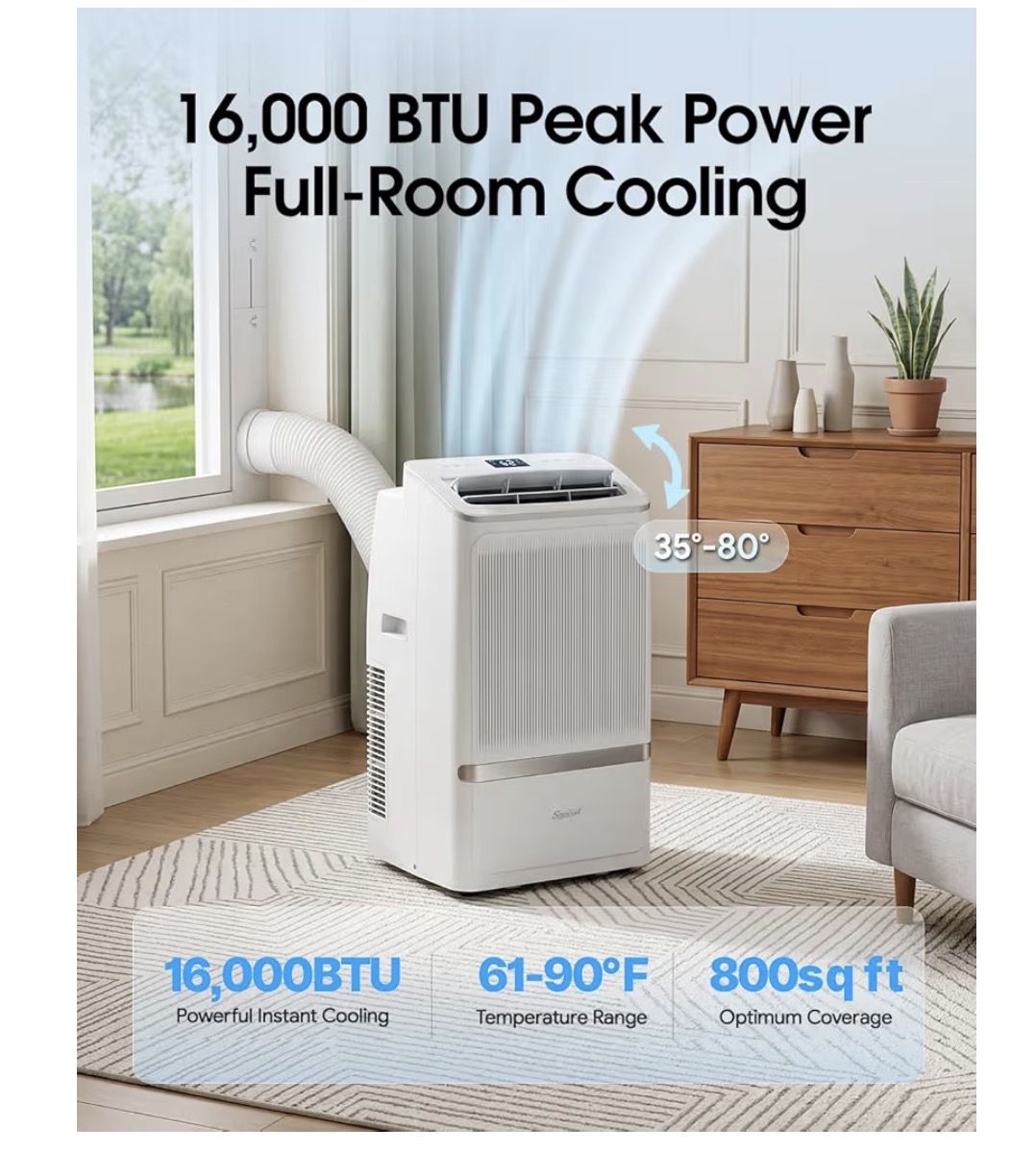 Portable Air Conditioners, 16000 BTU Cooling for 800 Sq ft AC