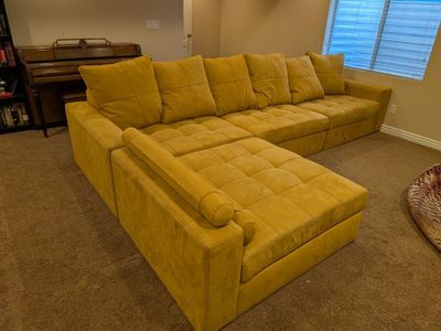 Yellow suede RC Willey Noah sectional