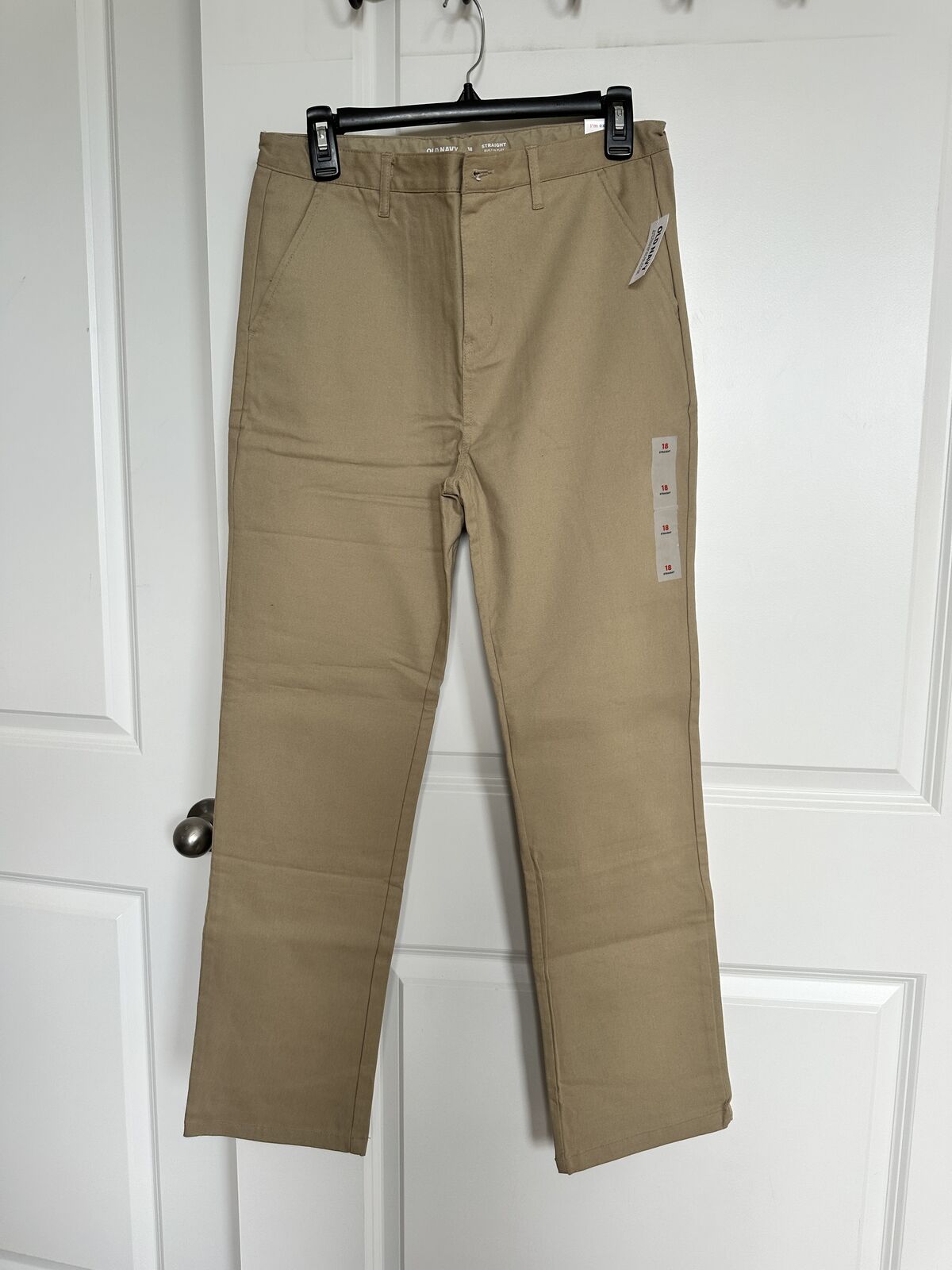 BNWT Old Navy Khaki trousers, big boys size 18, Straight, flat front, Cotton