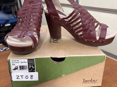 Jambu Valentina Women's Wine Braided Leather Heeled Sandals Size 7.5