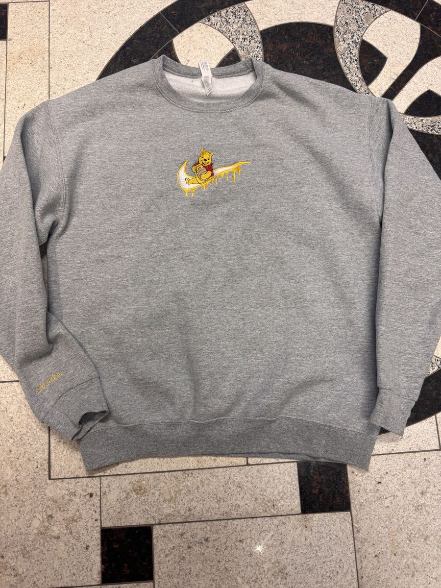 Custom Winnie the Pooh Swoosh Embroidered Crewneck Sweatshirt