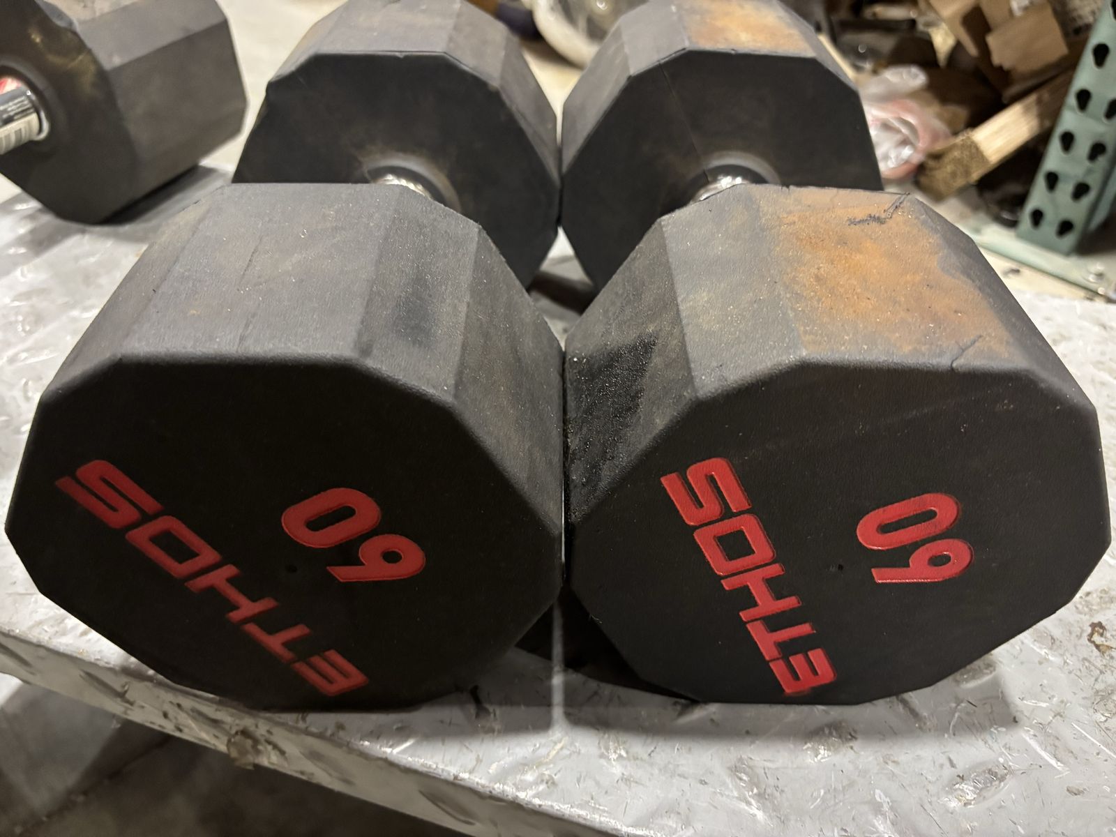 Set of two Ethos 60 Pound Rubber Dumbbells