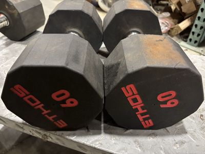Set of two Ethos 60 Pound Rubber Dumbbells