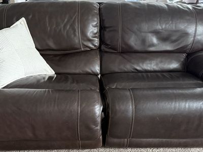 2 couches and chair - Dark Brown Leather Reclining Sofas with Chaise and Matching Recliner - Excellent Condition