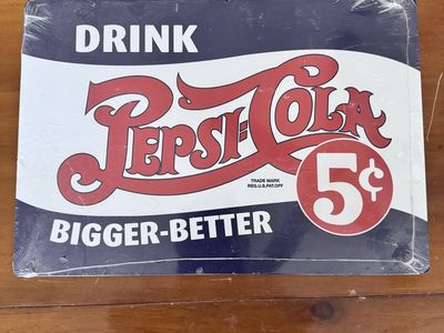 Vintage Style Drink Pepsi-Cola 5¢ Metal Sign Bigger-Better