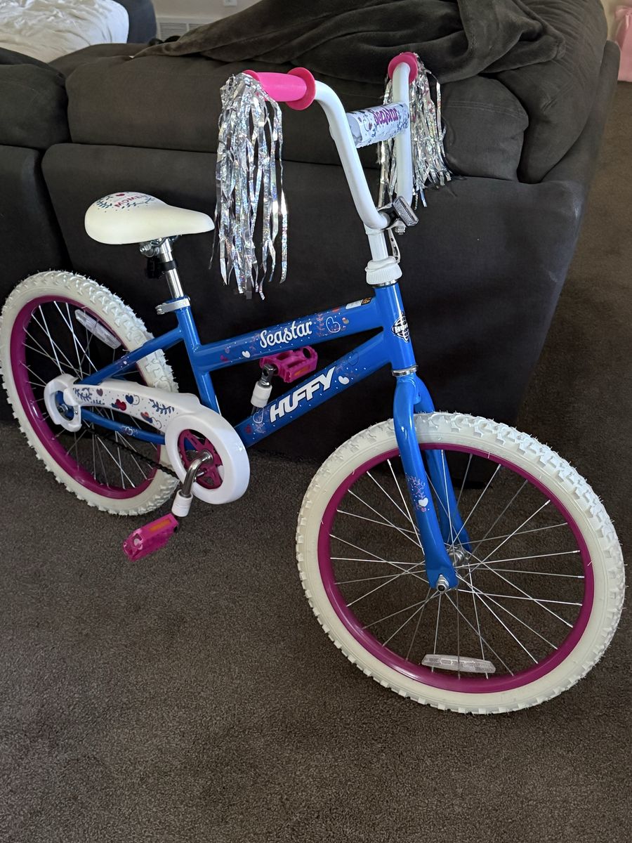 New, Huffy Seastar 20" Kids' Bike - Blue & Pink with Streamers, Kickstand, and Coaster Brake