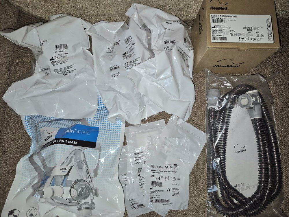 New ResMed S10 Supplies Lot Heated Tube Humidair Tub AirFit F20 Full Face Complete CPAP Mask Frame System Cushions Medium Filter