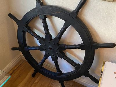 WWII-era tugboat captain’s wheel, crafted from solid hardwood NEW LOWER PRICE MUST SALE $250