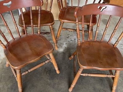 Set of 4 Vintage Wooden Spindle Back Dining Chairs with Heart Cutout