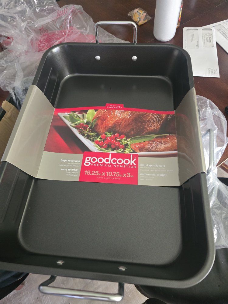 Goodcook Premium Nonstick Large Roasting Pan - 16.25" x 10.75" x 3" Commercial Weight Pan