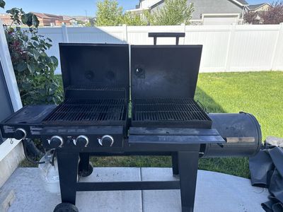 Char-Griller Dual Function Gas and Charcoal Grill with Side Fire Box