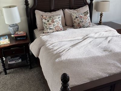 Queen bed frame and two side tables