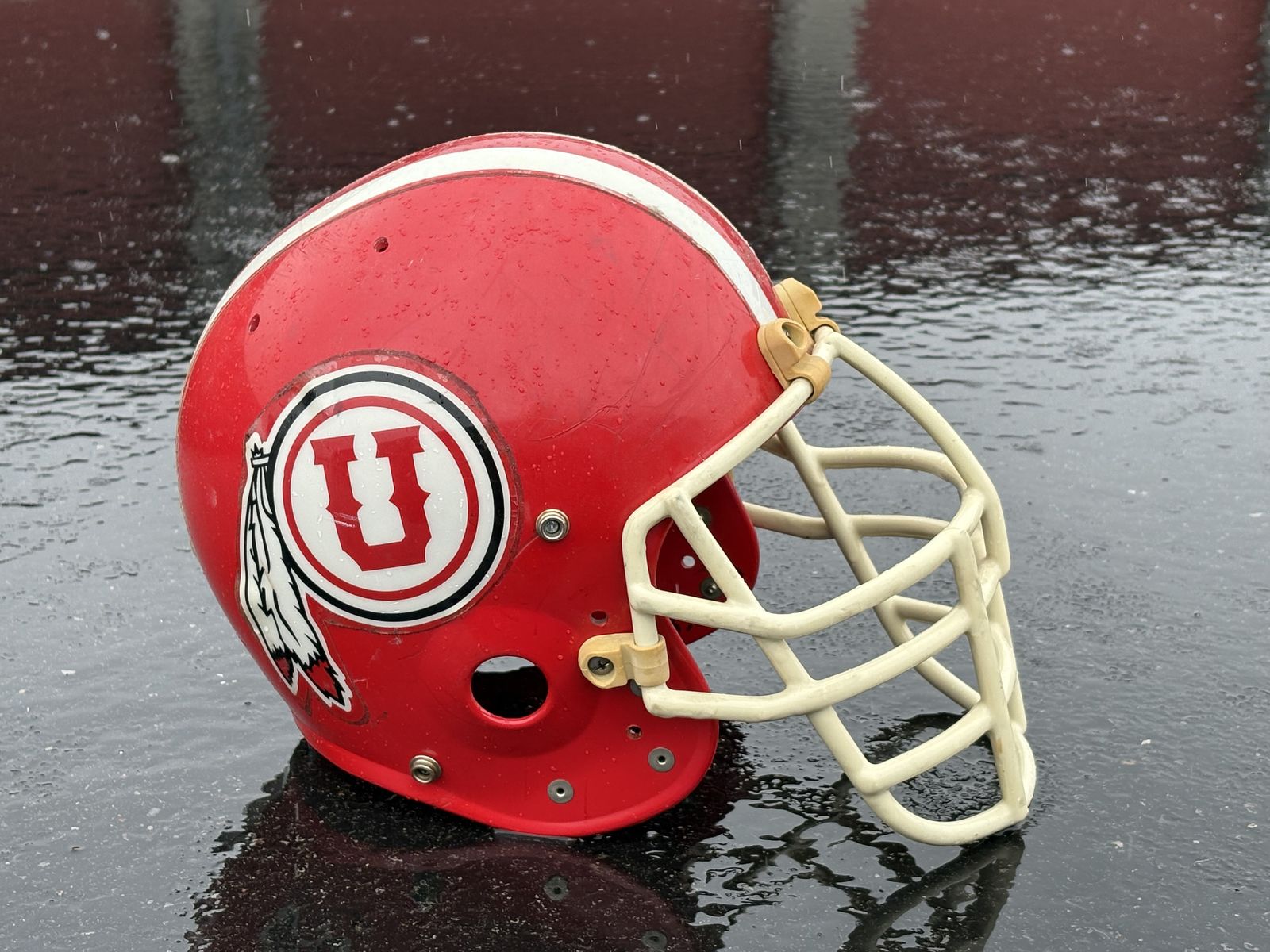 Sports memorabilia Vintage University of Utah football helmet. Drum and feather. Great Fathers Day gift UofU