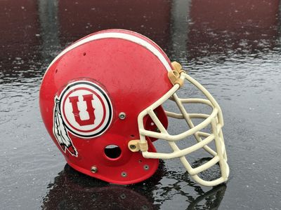 Sports memorabilia Vintage University of Utah football helmet. Drum and feather. Great Fathers Day gift UofU