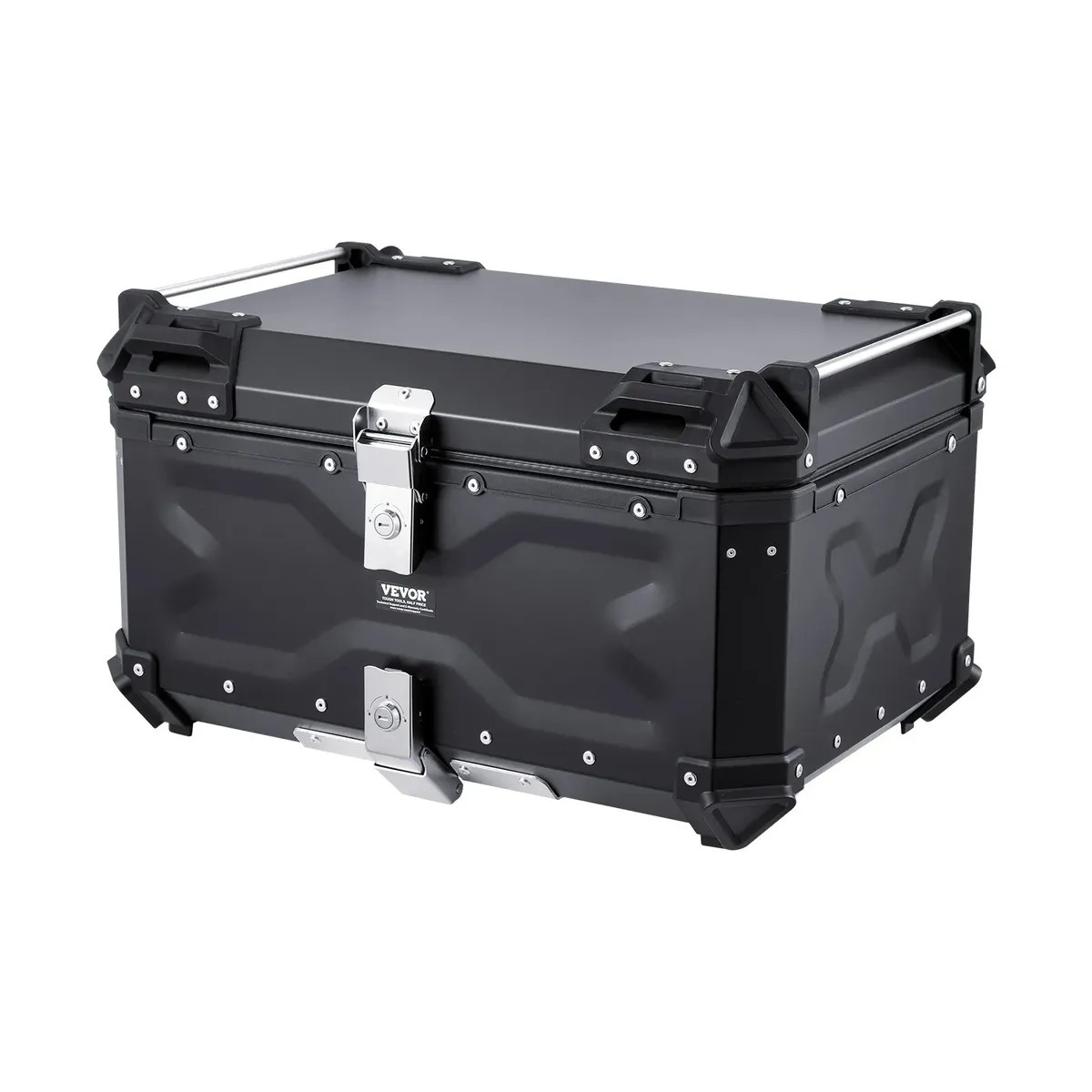2 helmet rear motorcycle top case with universal mounting base.