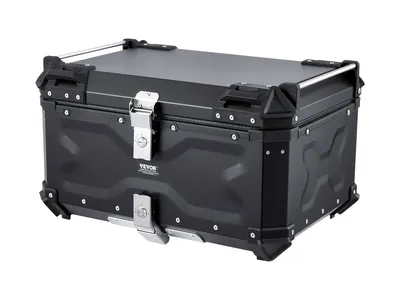 2 helmet rear motorcycle top case with universal mounting base.