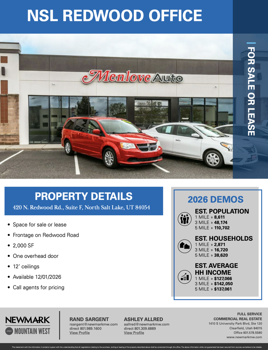 NSL Redwood Road Office Space for Sale or Lease - 2,000 SF