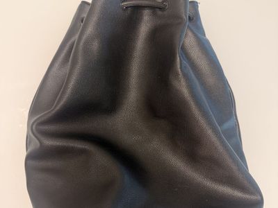 Victoria's Secret Black Faux Leather Drawstring Bucket Backpack Bag