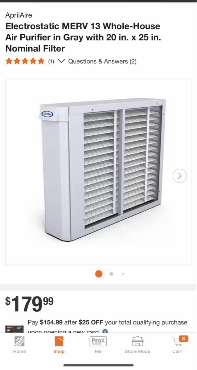 Electrostatic MERV 13 Whole-House Air Purifier in Gray with 20 in. x 25 in. Nominal Filter