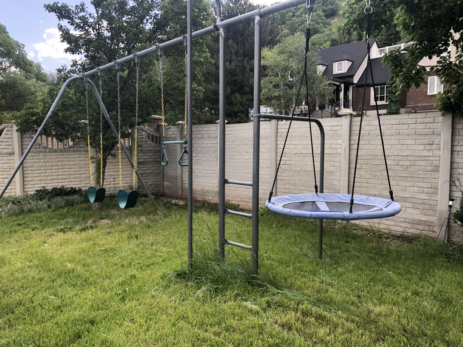 Heavy-duty swing set and play tower with slide (disassembled and ready for pickup)