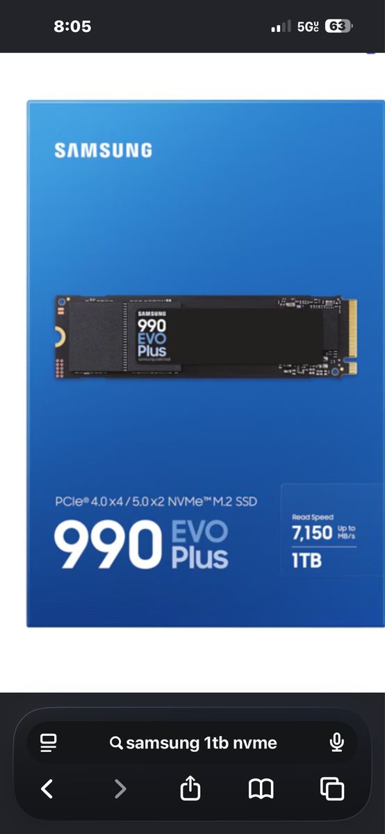 Samsung 990 EVO Plus 1TB PCIe 4.0 x4 / 5.0 x2 NVMe M.2 Internal SSD