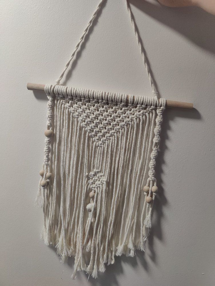 Macrame Wall Hanging Decor with Wooden Beads - Bohemian & Nordic Style
