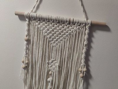 Macrame Wall Hanging Decor with Wooden Beads - Bohemian & Nordic Style