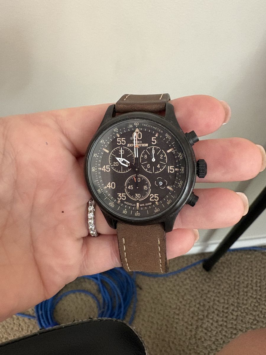 Timex Expedition Chronograph Black Case Brown Leather Strap Men's Watch WR 100M