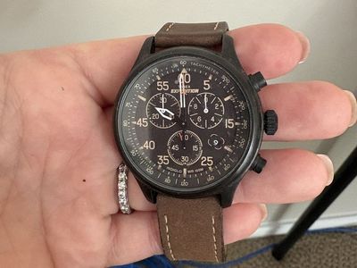 Timex Expedition Chronograph Black Case Brown Leather Strap Men's Watch WR 100M