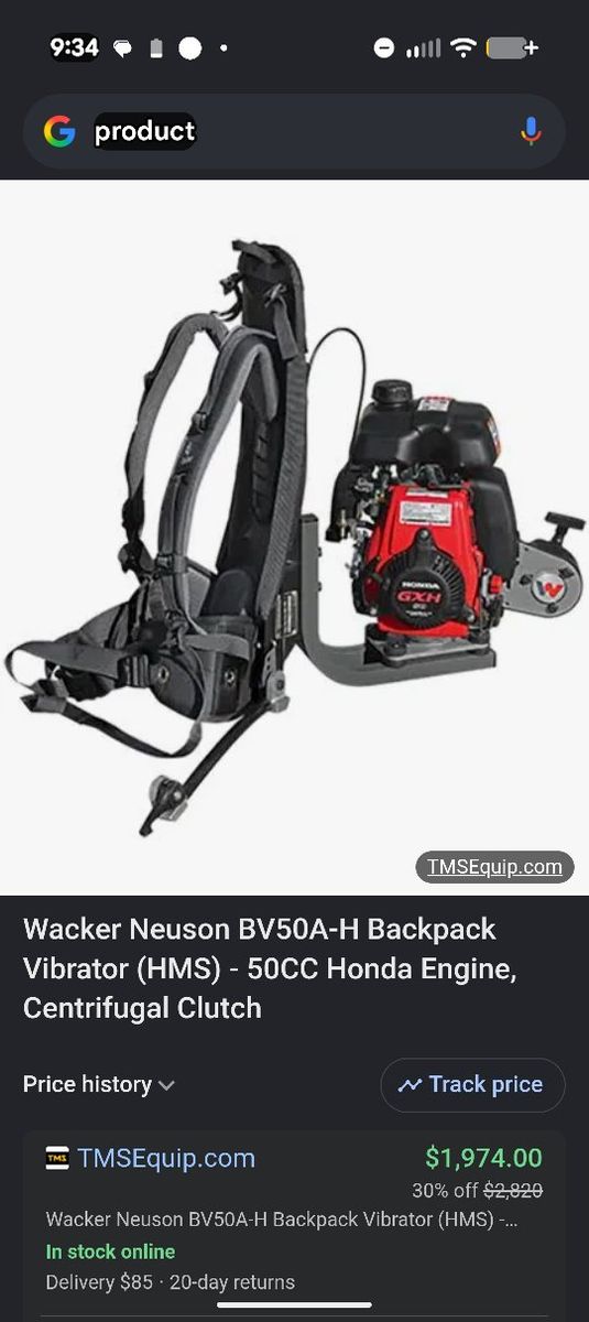Wacker newson concrete vibrator with Honda engine backpack
