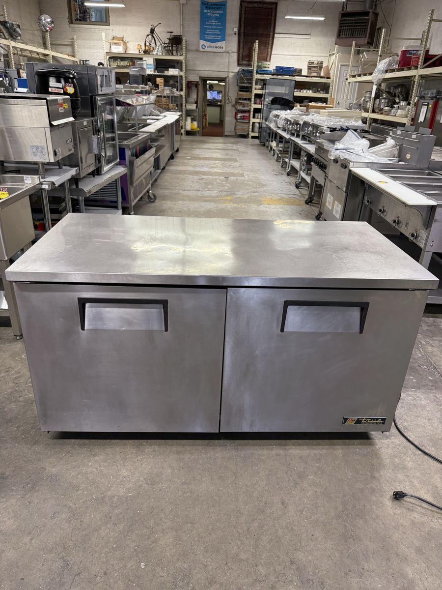 True 60" x 30" 2-Door Stainless Steel Undercounter Refrigerator, Excellent Condition