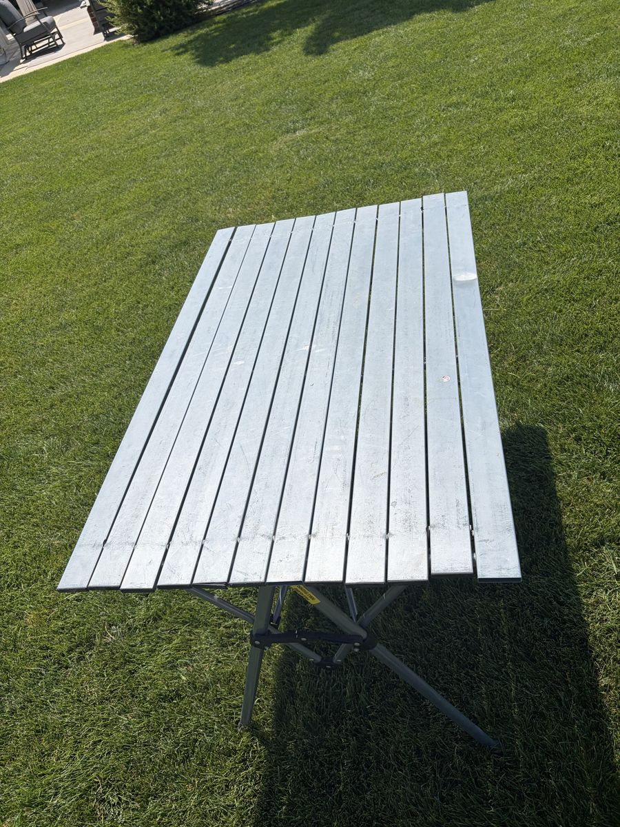 Folding Aluminum Camping Table with Roll-Up Top and Storage Bag